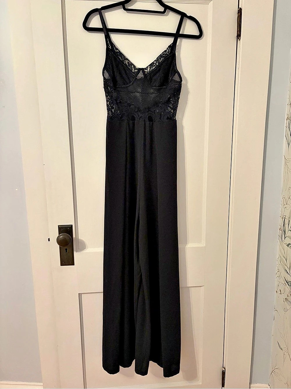 Blashe Black Lace Cutout Wide Leg Jumpsuit Black